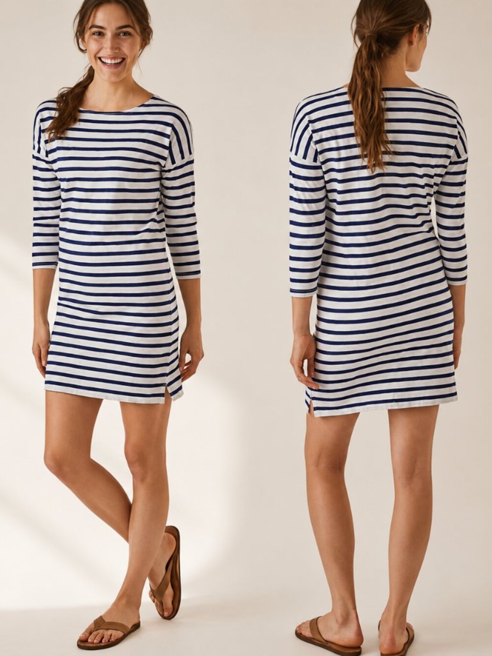Patagonia Organic Cotton Striped Shift Dress Navy White Size L